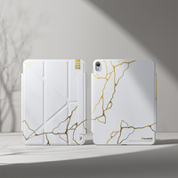 Funda de Cuero PU con Textura de Mármol Ultrafina de Cobertura Total para iPad Air 4/5/6/M3/M4 de 11 Pulgadas, Lujosa y Delgada con Estampado en Caliente Dorado, Negro + Blanco