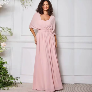 Demi Wrap manches plissées une ligne robes en mousseline de soie <span class=keywords><strong>rose</strong></span> pour <span class=keywords><strong>demoiselle</strong></span> <span class=keywords><strong>d</strong></span>'<span class=keywords><strong>honneur</strong></span> personnalisé grande taille robes de <span class=keywords><strong>demoiselle</strong></span> <span class=keywords><strong>d</strong></span>'<span class=keywords><strong>honneur</strong></span> de créateur de mode - Product Image 1