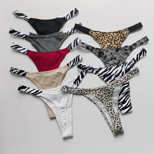 String pour femmes européennes et américaines, pur coton, non tissé, taille haute, imprimé zèbre léopard, bretelles latérales, culotte confortable - Product Image 3