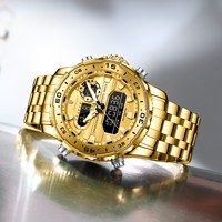 Jam Tangan Pria Mewah Poedagar E122 Multifungsi Layar LED Kronograf Baja Tahan Karat Alarm Bercahaya Tahan Air Montre Arloji