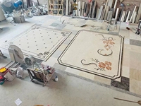 Mosaïque Moderne Polie pour Villa, Motif Floral Gravé au Jet d'Eau, Parquet en Marbre avec Design Graphique