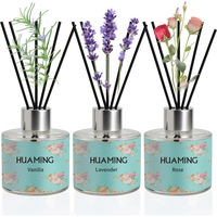Diffuseur de parfum en verre rond transparent avec logo personnalisé, bouchon argenté, fleurs séchées véritables, plusieurs senteurs, autocollant floral personnalisé, cadeau de parfum d'ambiance pour la maison