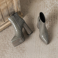 Bottes pour femme en cuir véritable à bout pointu, avec fermeture éclair latérale, hauteur cheville, plateforme épaisse de luxe