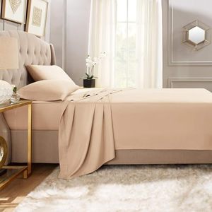 Plain Dyed Cotton Flat Sheet Beige 300tc Breathable All Season Home Use Adult Size - Product Image 2