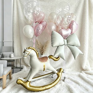 Bouquet di Palloncini <span class=keywords><strong>a</strong></span> Forma di <span class=keywords><strong>Cavallo</strong></span> <span class=keywords><strong>a</strong></span> <span class=keywords><strong>Dondolo</strong></span>, Numero e Fiocco, Palloncini <span class=keywords><strong>a</strong></span> Cuore Rosa e Bianchi per Decorazioni Festa Primo Compleanno Bambina - Product Image 5