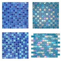 Foshan-mosaico de cristal iridiscente azul brillante para piscina, mosaico para baño, pared contra salpicaduras