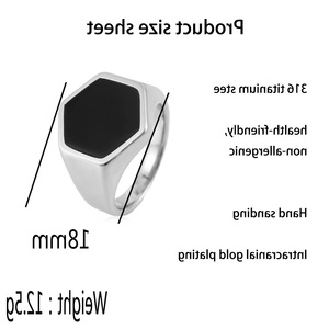 yunnique Men's Hexagon <b>Titanium</b> Steel <b>Ring</b> Bezel Setting Black Inlay Geometric Fashion Jewelry Gift - Product Image 2