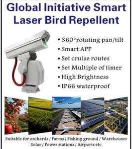 Ahuyentador de Aves Automático con Láser Verde, Disuasivo, 360° Impermeable IP65, Control por Aplicación, Cobertura de 300, Eficaz contra Palomas, <span class=keywords><strong>Estorninos</strong></span> y Gorriones - Product Image 2