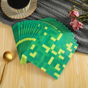 Custom Printed Napkins Square Disposable Party <b>Tissues</b> Birthday Tableware 330mm Green Pixel Design 20 Sheets Per Pack - Product Image 4