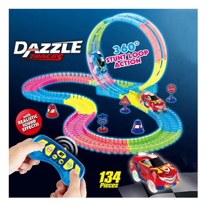 Samtoycn 134 pièces, circuit flexible rotatif à 360° qui brille dans le noir, jouets de piste RC avec lumière - Product Image 1