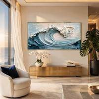 Peinture sur toile abstraite faite à la main, design personnalisé d'usine, décoration murale pour la maison, peinture à l'huile texturée 3D, vague océanique