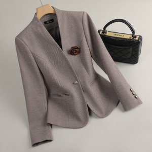 Women's Woolen Blazer Solid Color Anti-Wrinkle Pocket Design Autumn Winter Style GDX1803 - Product Image 1