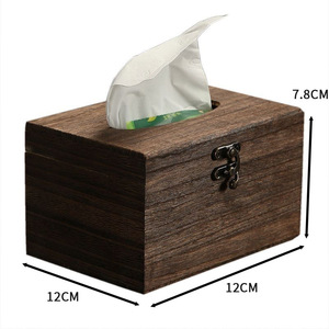 Óc Chó Bằng Gỗ Hình Chữ Nhật Mô Hộp Tự Nhiên Rắn Gỗ Màu Nâu Khăn Ăn Lưu Trữ Cổ Điển Hộp Giấy Với Bản Lề Trượt Nắp Và Khóa - Product Image 2