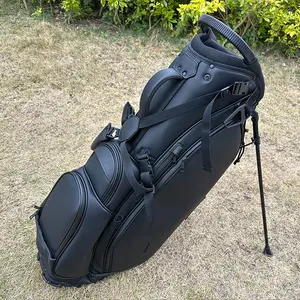 男性用ブラックPUレザーゴルフバッグカスタムロゴスタンドアタッチメントポータブル刺繍ゴルフスタンドバッグ