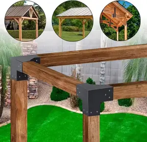 Woodworks Pergola Kit Extension T Brackets With 3-Way 90 Degree Corner Elevated Wood Stand Kit Base Post Bracket