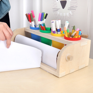 Chevalet en bois pour enfants avec rangement de bureau, tableau à dessin à roulettes et porte-crayons pour tout-petits - Jouets éducatifs - Product Image 3