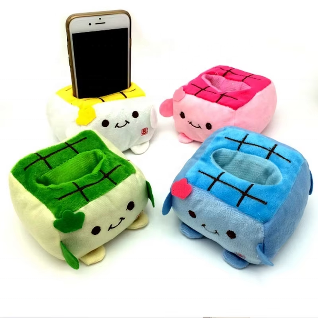 New Car Phone Holder Cute Cartoon Tofu Plush Japanese Tofu Phone Holder Plush Protecter Block Seat Stand Mobile