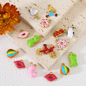 Pendentif en acier inoxydable motif animal de dessin animé mignon, montgolfière et vélo, accessoire DIY pour bracelet, collier, porte-clés - Product Image 1