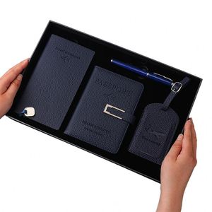 Ensemble Cadeau d'Affaires Personnalisé en Cuir PU : Étiquette de Bagage, Pochette Passeport, Carnet, Stylo Métallique, Thème Avion - Product Image 1