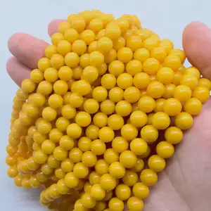 DIY圆形马山玉珠抛光尺寸4 6 8 10 12毫米黄色长度约40厘米1644151