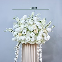 Nouvelle conception de roses blanches décoratives pour mariage, anémones, boule de fleurs artificielles, centre de table, chemin de table pour décoration de bureau