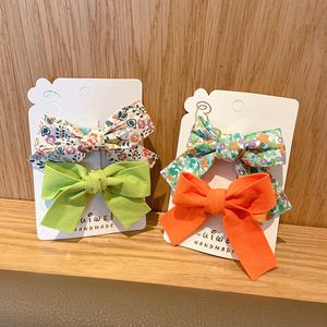Floral Print <b>Bow</b> Hair <b>Clips</b> Set Cute Solid Color Fabric Barrettes Side Bangs Decor Pins For Girls Kids Princess Hair Accessories - Product Image 4