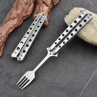 Couteau papillon pliant en acier inoxydable sans lame, fourchette-cuillère pour sports de plein air et entraînement CSgo