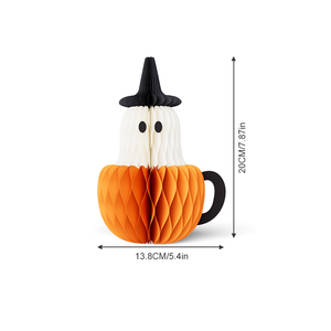 Lot de 2 lanternes citrouille 3D en papier nid d'abeille, écologiques, pour décoration intérieure, centres de table fantôme, pour Halloween et fêtes de la récolte d'automne - Product Image 3