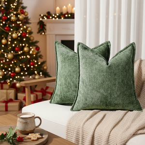ปลอกหมอนอิงตกแต่งคริสต์มาสสีเขียวป่า แพ็ค 2 ชิ้น ขนาด 18x18 นิ้ว ผ้าเชนิลล์นุ่มสบาย สไตล์วินเทจ ปลอกหมอนอิงสี่เหลี่ยมสำหรับโซฟา - Product Image 5