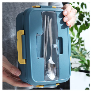 Thân thiện với môi lớp duy nhất màu xanh và màu vàng Hộp Ăn Trưa với thép không gỉ muỗng và đũa mà không có và với các tùy chọn - Product Image 6