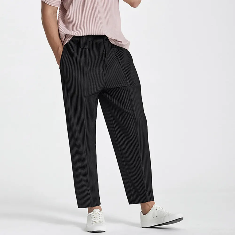 Pleated Pants Men FXZ Man Loose Pleat Trousers Japanese Style Cropped Wholesale Pleated Casual Men Pants
