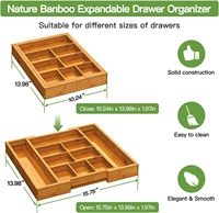 Nouveau design 10 compartiments bambou extensible tiroir organisateur Rectangle couverts plateau cuisine poli bureau-pliable