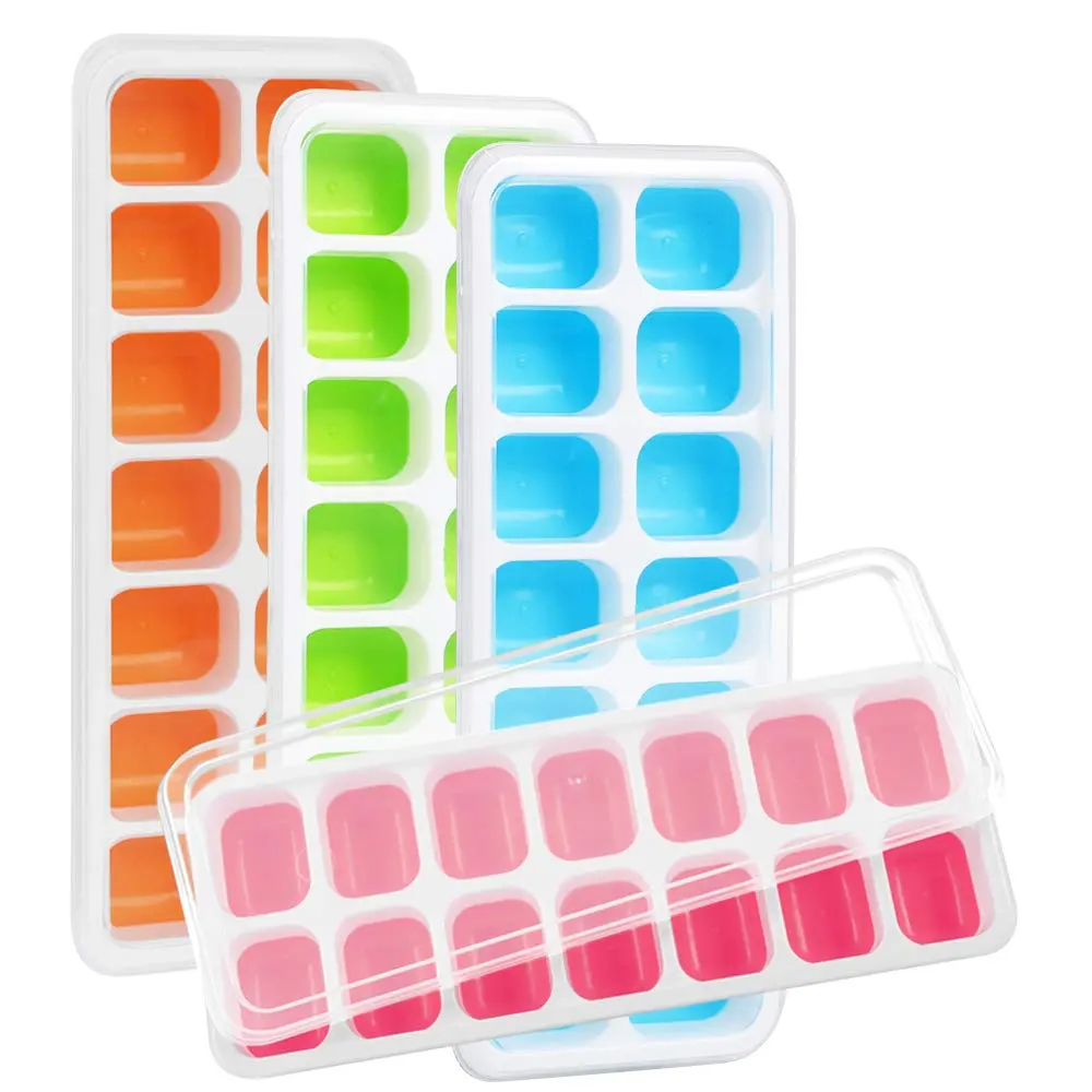 Silicone Ice Cube Trays with Lids Ice Cube Molds Resistant Removable Cover