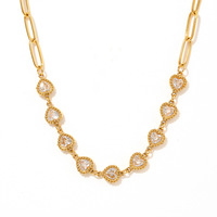 Collier étanche en acier inoxydable plaqué or 18 carats avec chaîne trombone et zircon en forme de cœur YF3952