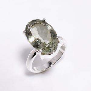 Wholesale 925 Sterling Silver Green Amethyst <b>Ring</b> for Women Cute Style Wedding Jewelry with Fine Silver Inlay Setting - Product Image 1