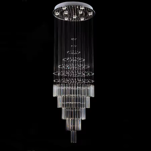 Lámpara colgante moderna de cristal K9, candelabros largos grandes para escaleras - Product Image 3