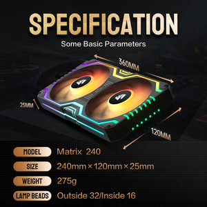 Asiahorse Matrix-240mm Chơi Game CPU Quạt Làm Mát Pwm Điều Khiển 240Mm Tích Hợp <span class=keywords><strong>Fan</strong></span> Đối Với Máy Tính Trường Hợp Với Argb LED Thủy Lực Mang - Product Image 5