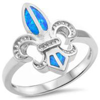 Bague en opale bleue de haute qualité, motif fleur de lys, en argent sterling 925 massif, bijoux en opale
