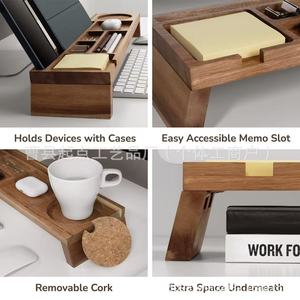 Wooden Desktop Storage Rack With Cup Holders For Office <b>Computer</b> Desk Adjustable Shelf For Smartphones And <b>Accessories</b> - Product Image 2