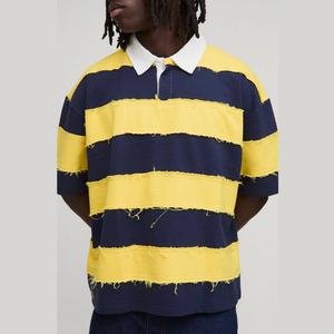 Camisetas de Manga Corta de Alta Calidad para Hombre, 100% Algodón, Estilo Rugby Holgado, Desgastado, Transpirable, de Punto, Ajuste Holgado - Product Image 2