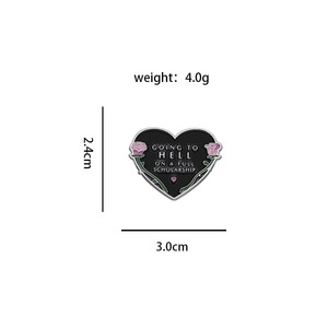 Broche en émail métallique de haute qualité en forme de cœur noir avec motif de rose, broches Going Hell Full Scholarship pour vêtements et sacs - Product Image 4
