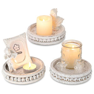 Porte-bougie en <span class=keywords><strong>cristal</strong></span> bohème avec plateau en bois perlé pour centre de table de salle à manger - Product Image 1