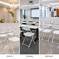 Chaise pliante en plastique blanc avec structure métallique thermolaquée, siège portable pour mariage, conférence, événement en plein air