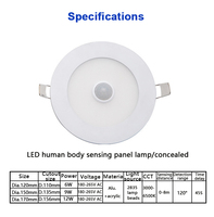 Plafonnier LED encastré rond à détecteur de mouvement pour la maison, haute luminosité, 15w 18w 22w 12w