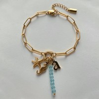 Bracelet chaîne trombone en acier inoxydable plaqué or 14K pour femme, avec breloques étoile de mer, hippocampe et lettre A, bijoux Emanco