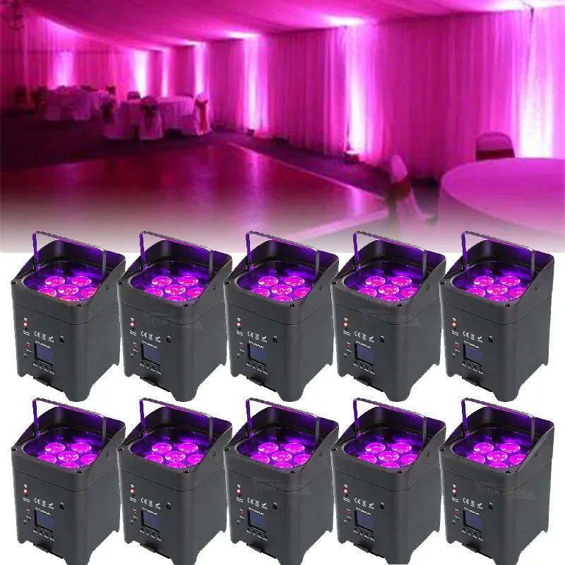 Uplights Batterij Draadloze 6X18W Rgbwauv Led Par Licht Batterij Dj Club Bruiloft Batterij Uplight Draadloze Par Stage Licht