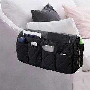 Bolsa de almacenamiento para reposabrazos de sofá, 14 bolsillos con gran capacidad para control remoto y organizador de teléfonos, gris, negro, azul - Product Image 2