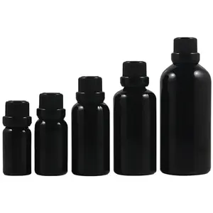 15毫升30毫升50毫升100毫升黑色玻璃精油瓶带盖和塞子，滴管玻璃瓶