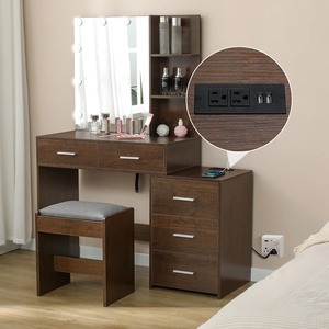 Moderno Espejo con Iluminación LED, Tocador con Cajones <span class=keywords><strong>de</strong></span> Madera y Enchufe, Mesa <span class=keywords><strong>de</strong></span> <span class=keywords><strong>Maquillaje</strong></span> para Dormitorio o Baño - Product Image 4