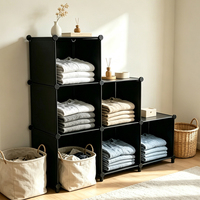 Armoire Modulaire Portable Moderne en Plastique Noir pour Rangement de Vêtements, Idéale pour la Maison, la Salle de Sport, la Chambre, l'Atelier, la Salle à Manger, Fer Inclus